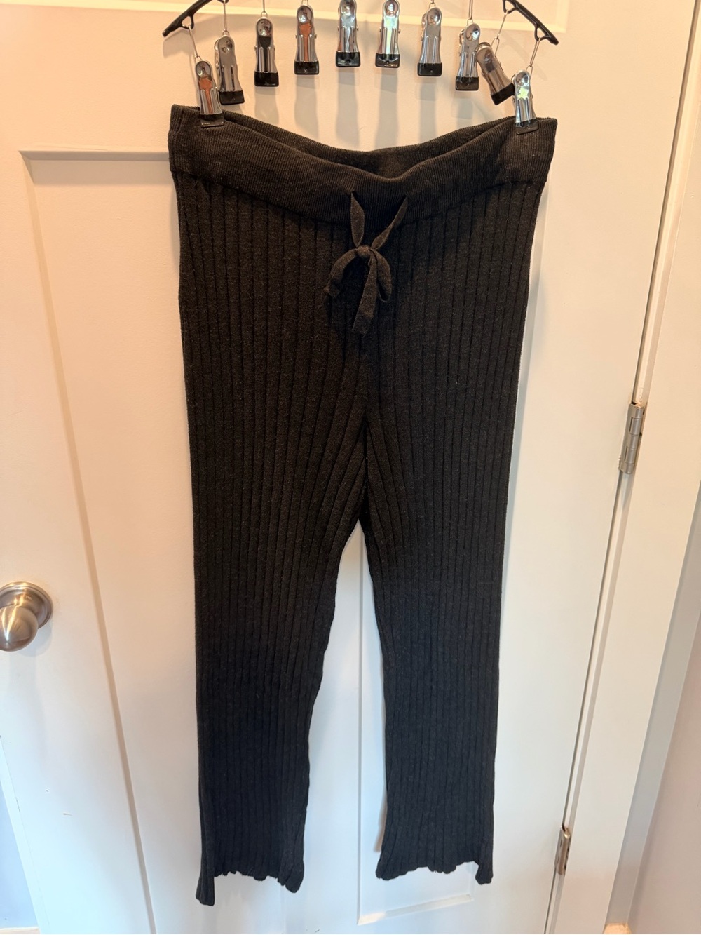 H&M Black Ribbed Knit Drawstring Straight Leg Pants Size Medium